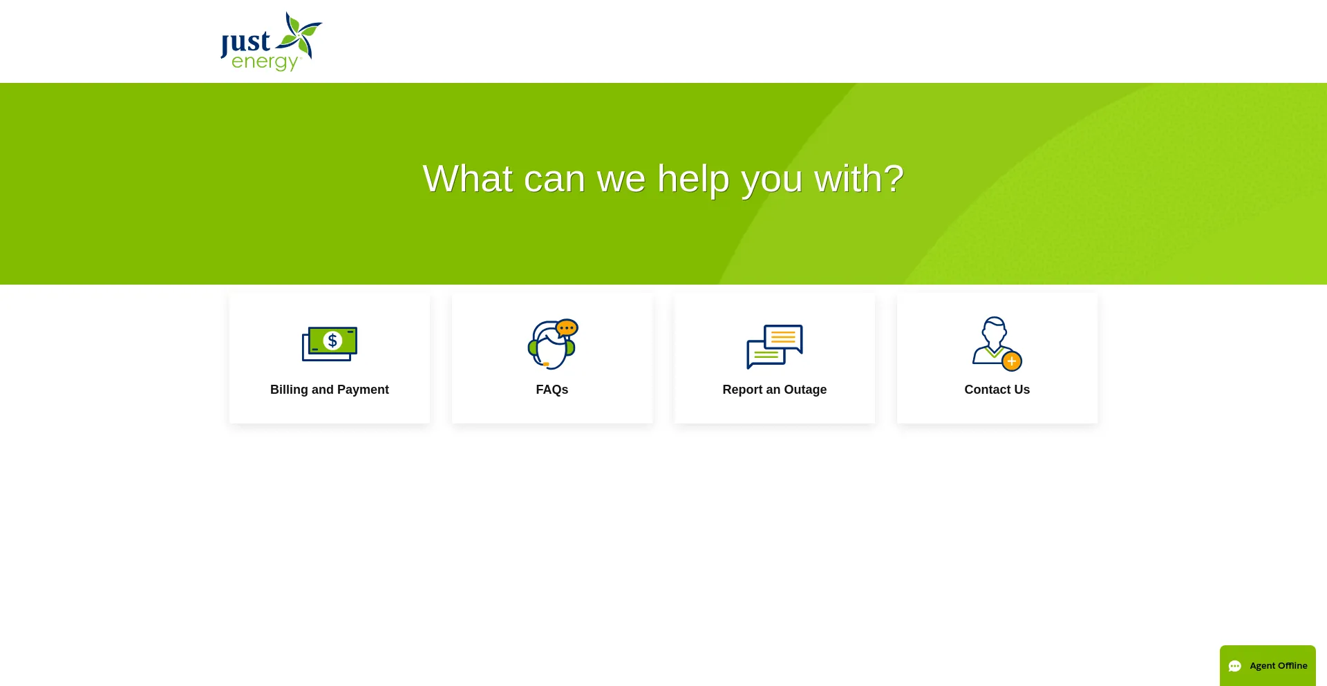 Screenshot of help.justenergy.com homepage