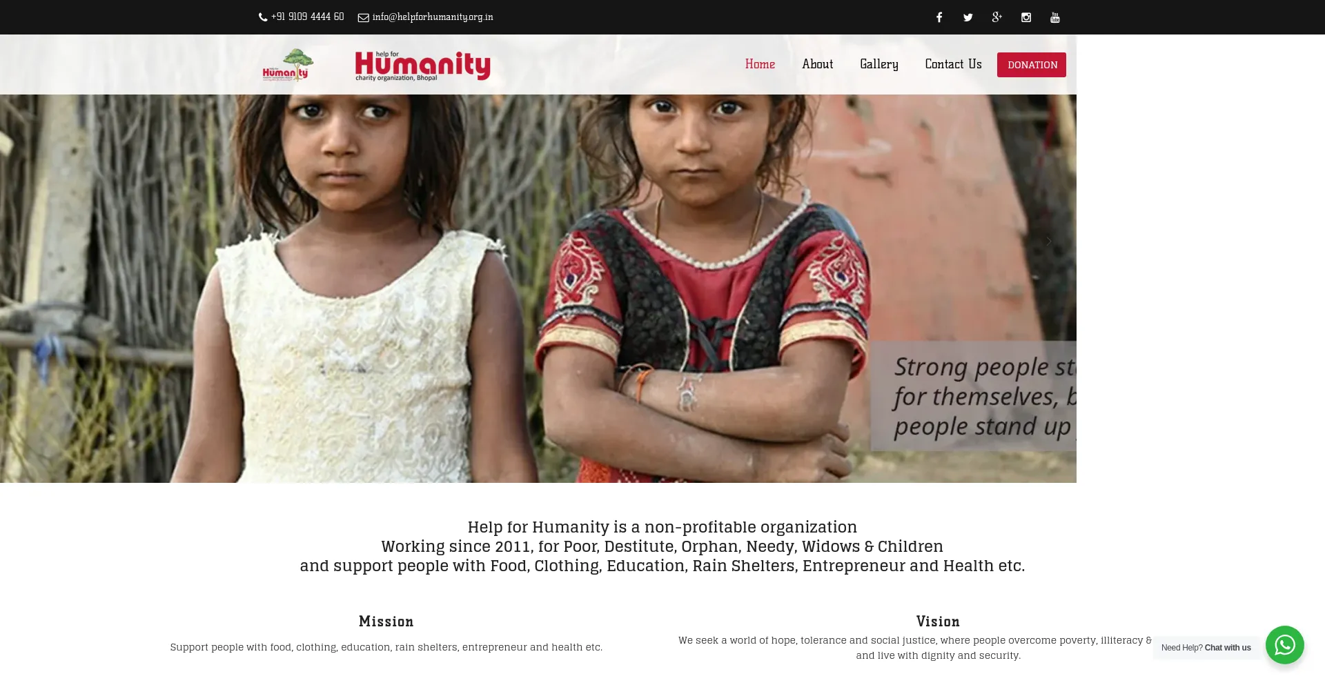 Screenshot of helpforhumanity.org.in homepage