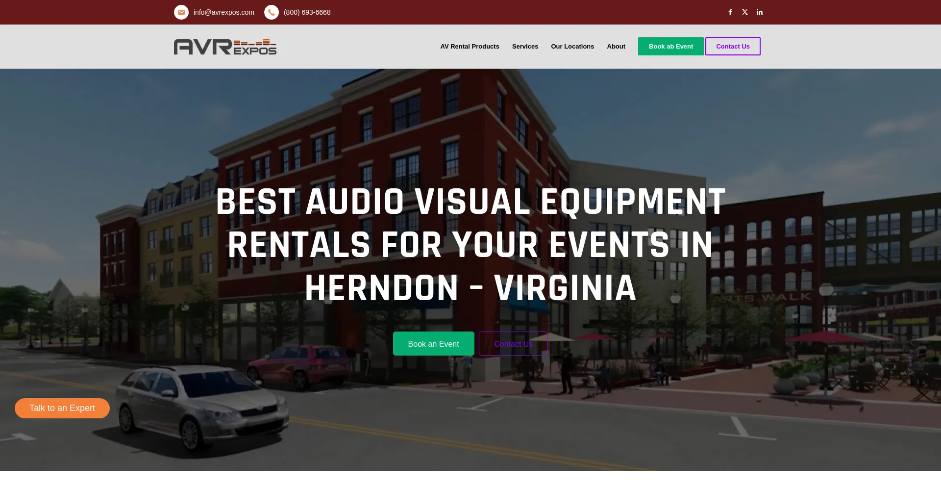 Screenshot of herndonavrentals.com homepage