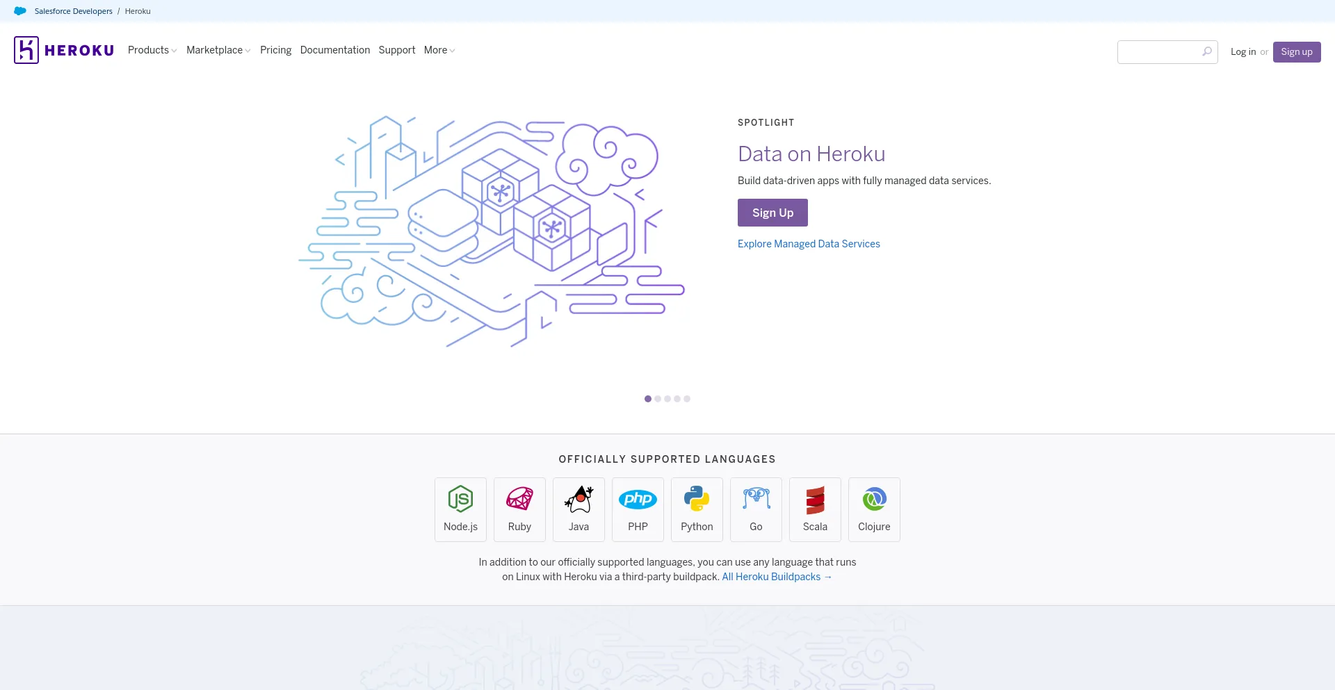 Screenshot of heroku.com homepage