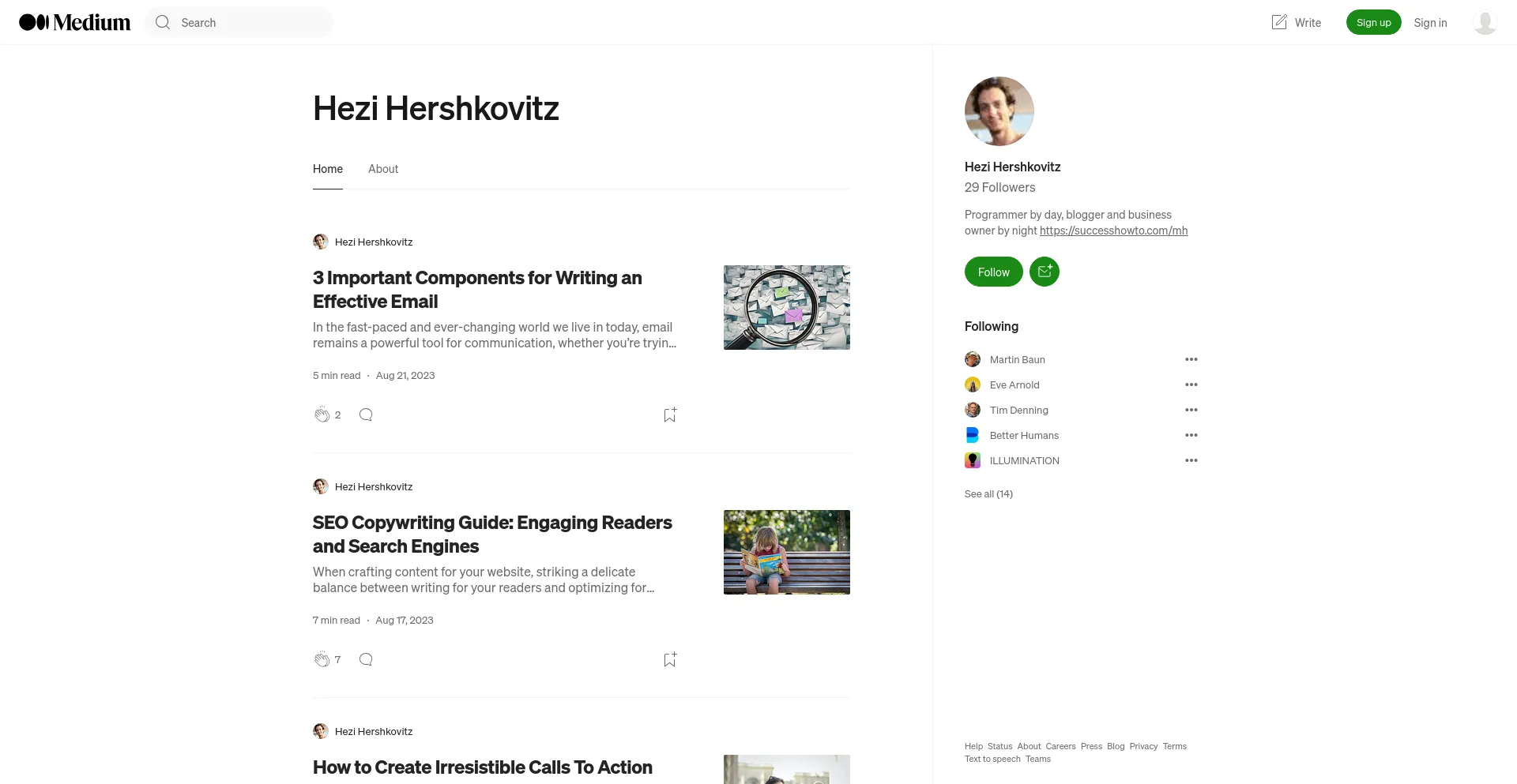 Screenshot of hershkoy.medium.com homepage