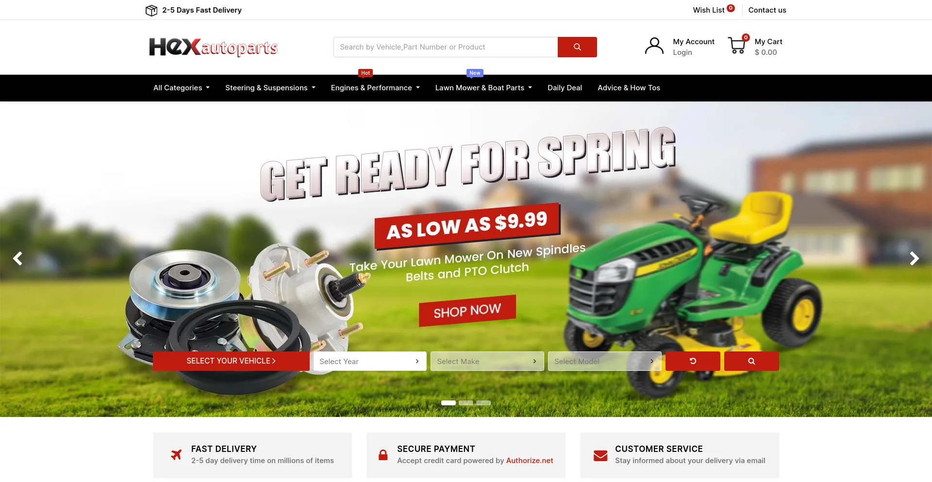 Screenshot of hexautoparts.com homepage