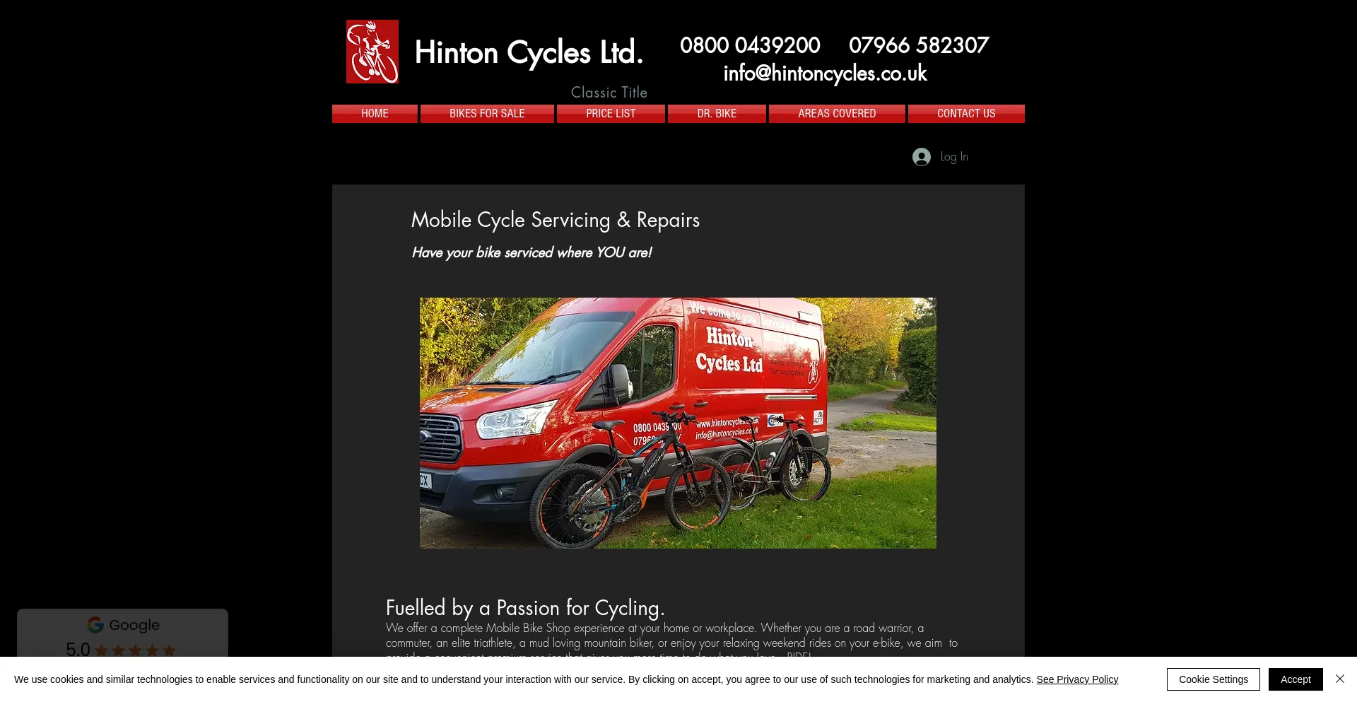 Screenshot of hintoncycles.co.uk homepage