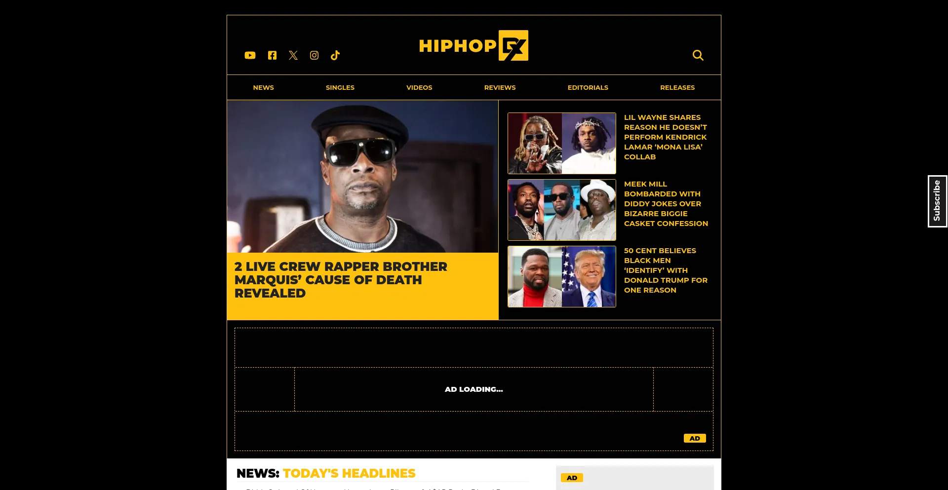 Screenshot of hiphopdx.com homepage