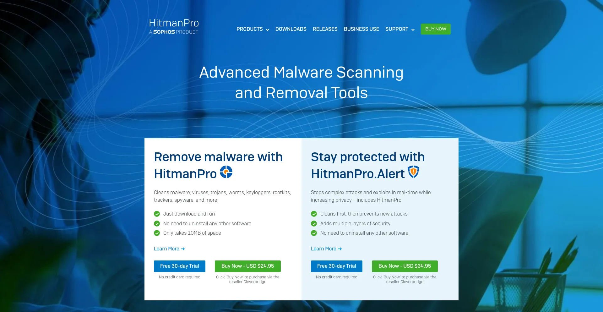 Screenshot of hitmanpro.com homepage