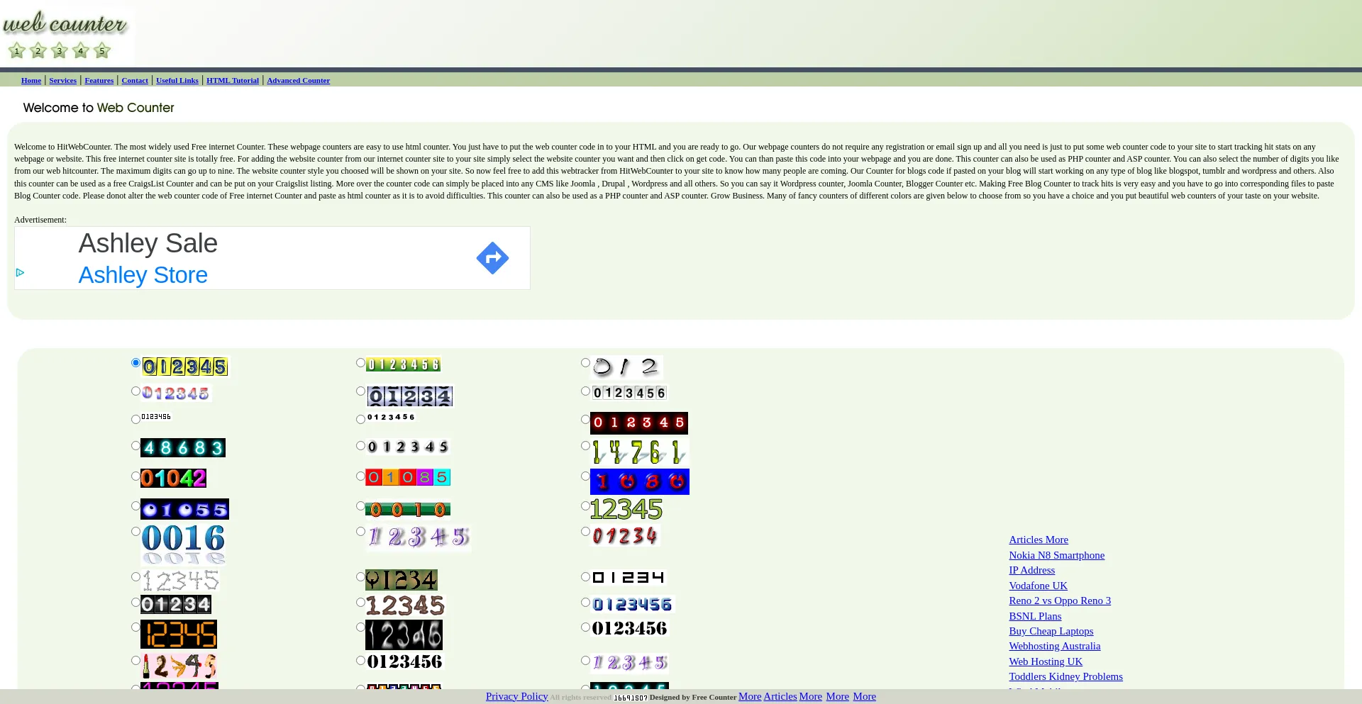 Screenshot of hitwebcounter.com homepage