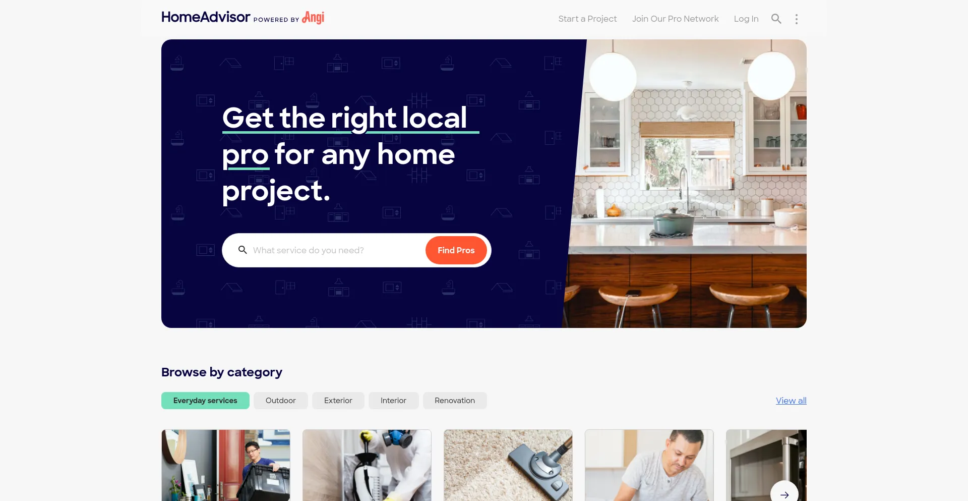 Screenshot of homeadvisor.com homepage