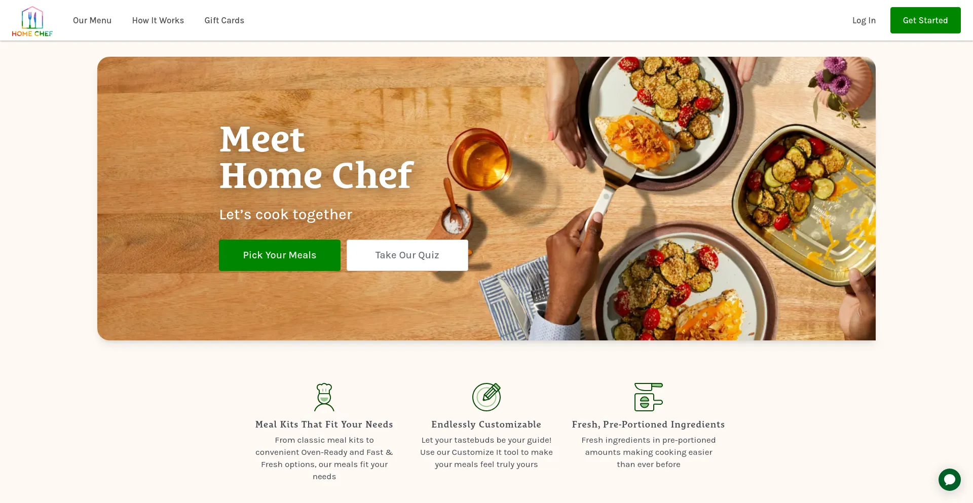 Screenshot of homechef.com homepage