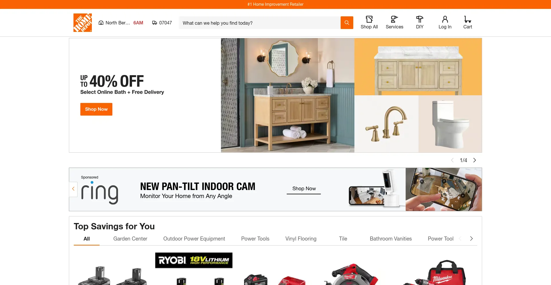 Screenshot of homedepot.com homepage