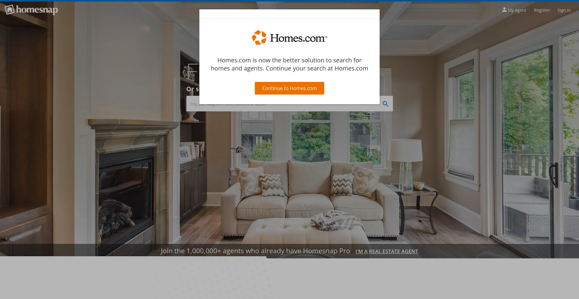 Screenshot of homesnap.com homepage