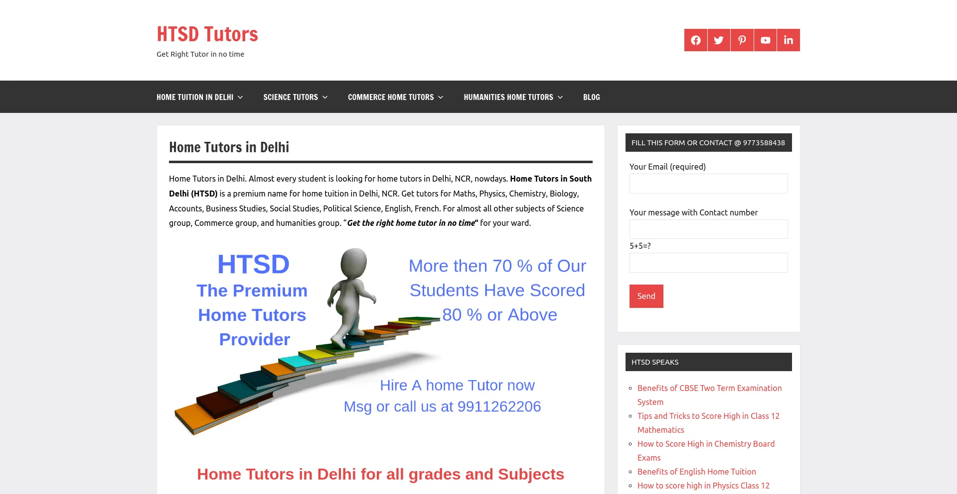 Screenshot of hometutorsinsouthdelhi.com homepage