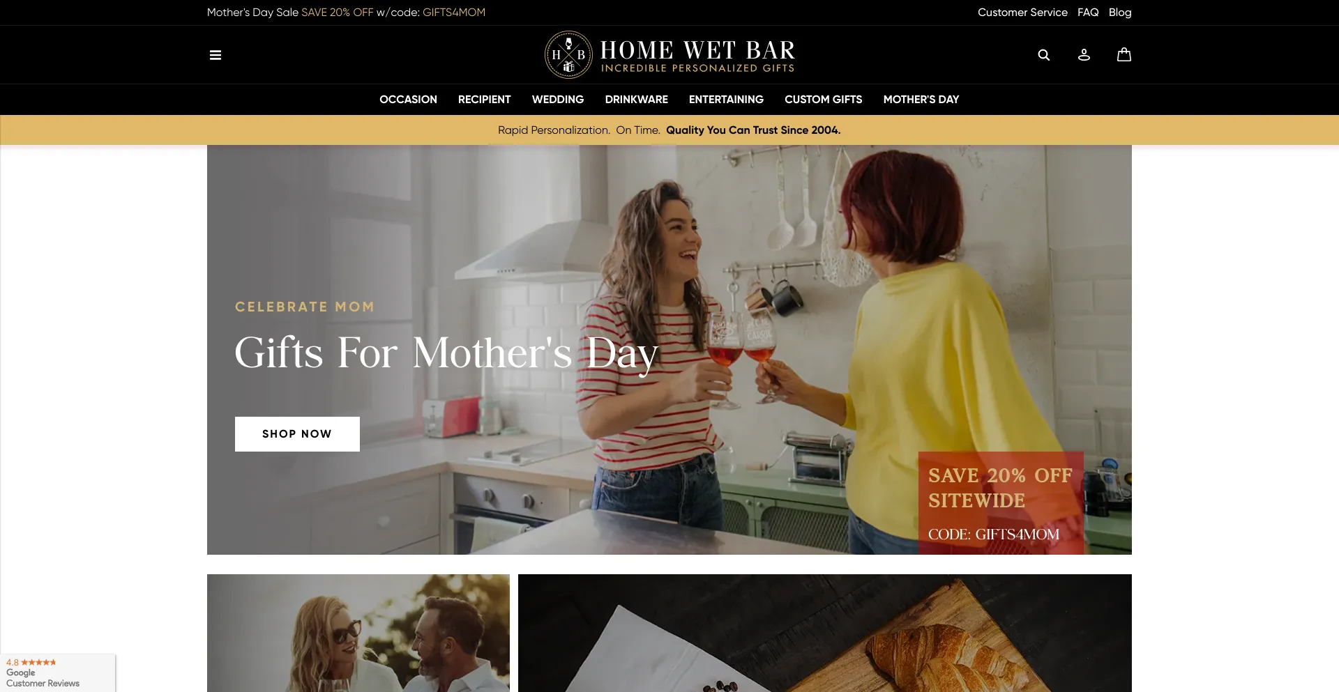 Screenshot of homewetbar.com homepage