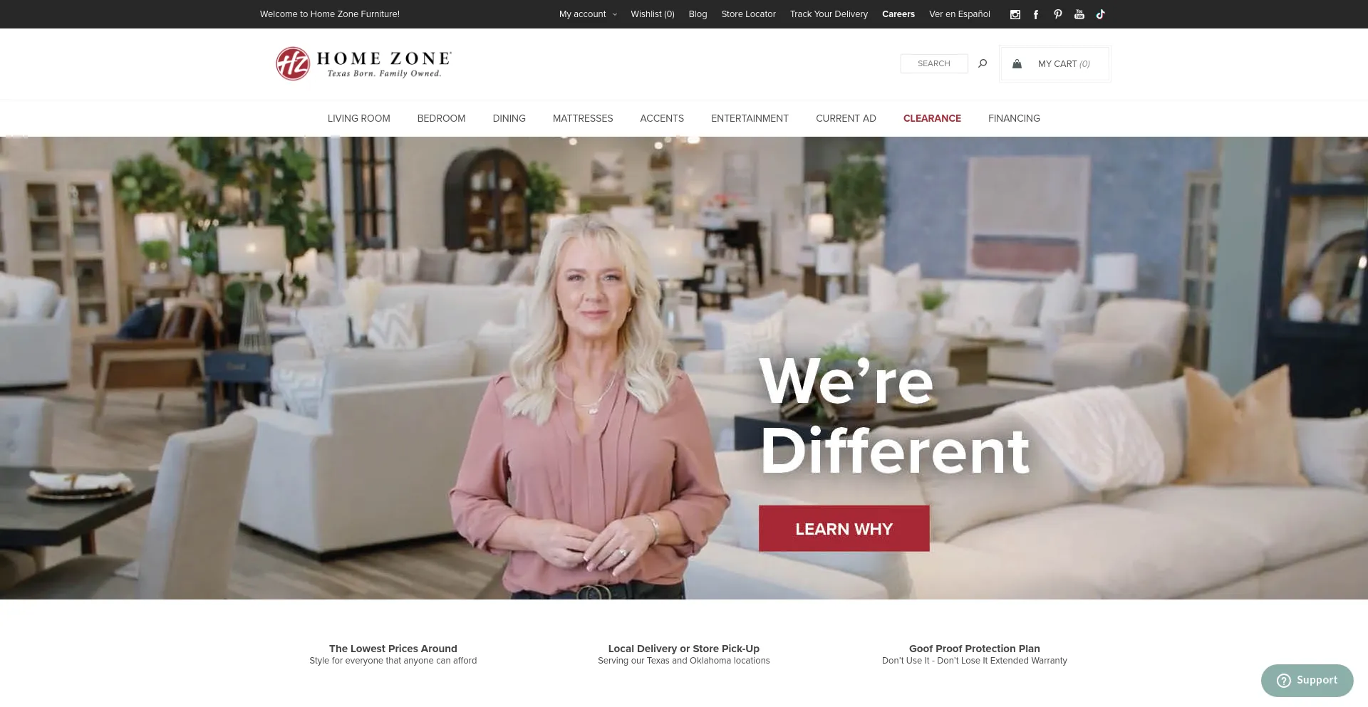 Screenshot of homezonefurniture.com homepage