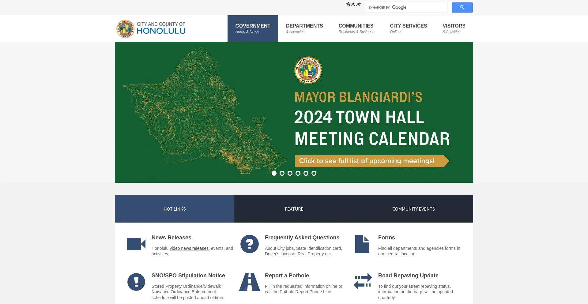 Screenshot of honolulu.gov homepage