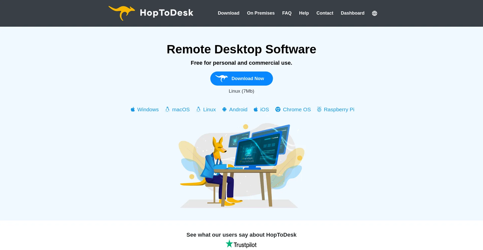 Screenshot of hoptodesk.com homepage