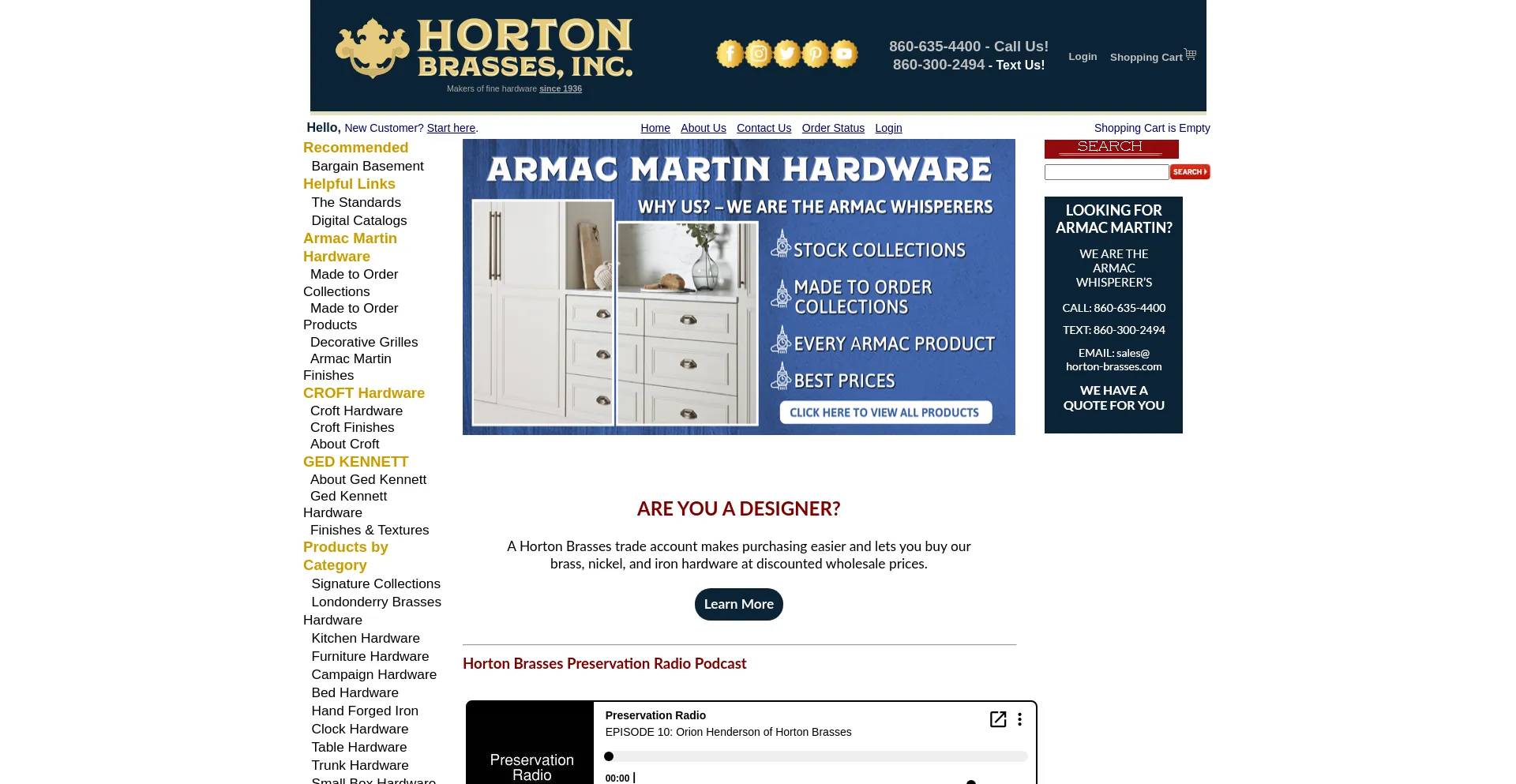 Screenshot of horton-brasses.com homepage