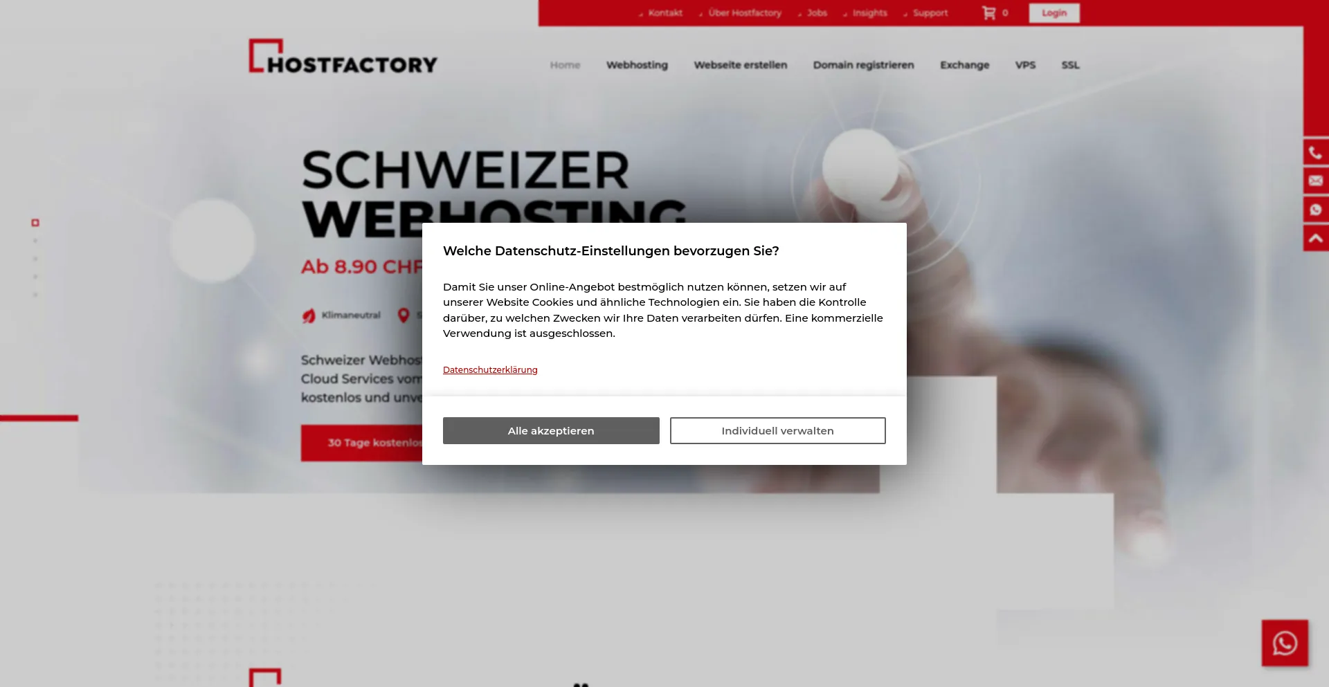 Screenshot of hostfactory.ch homepage