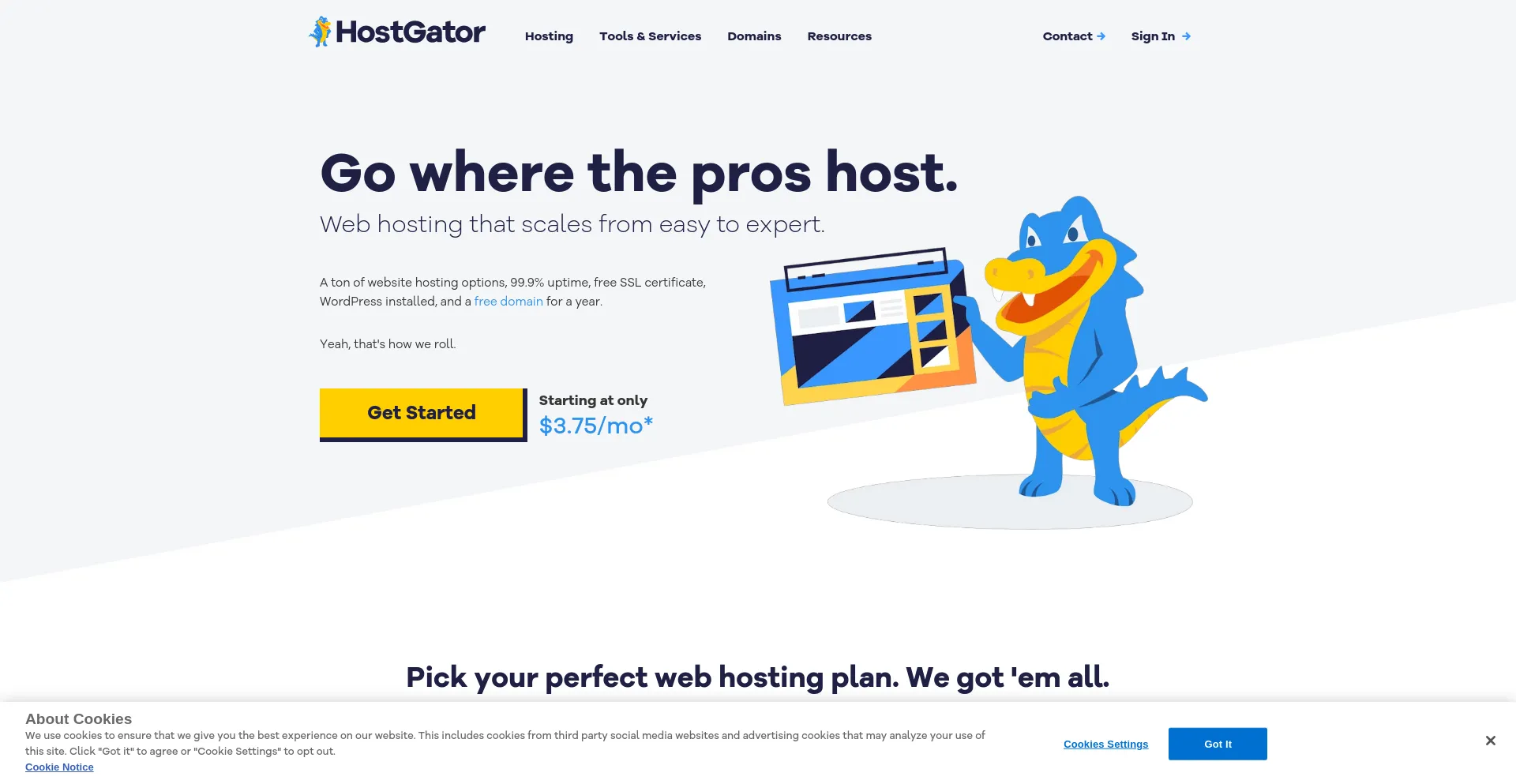 Screenshot of hostgator.com homepage