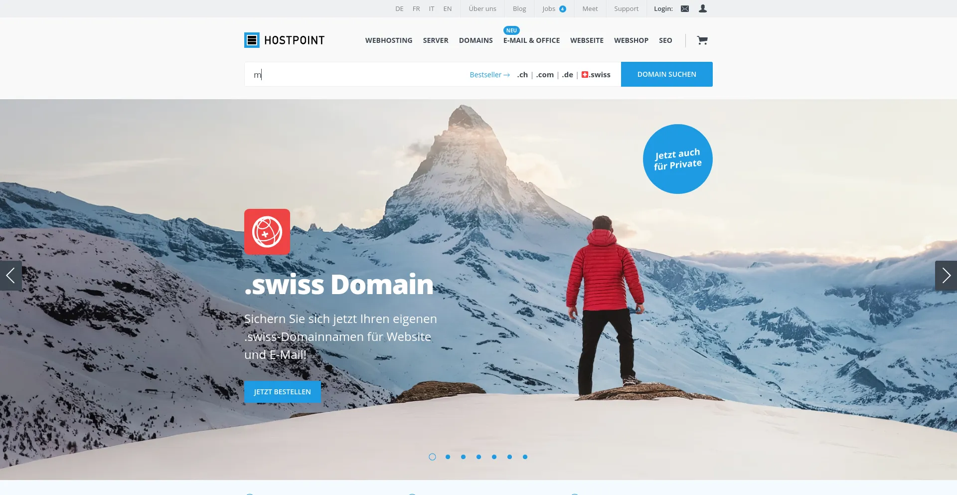 Screenshot of hostpoint.ch homepage