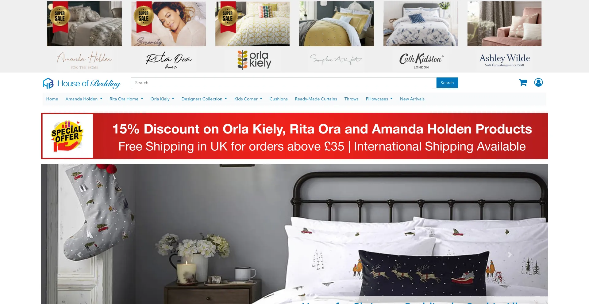 Screenshot of houseofbedding.co.uk homepage