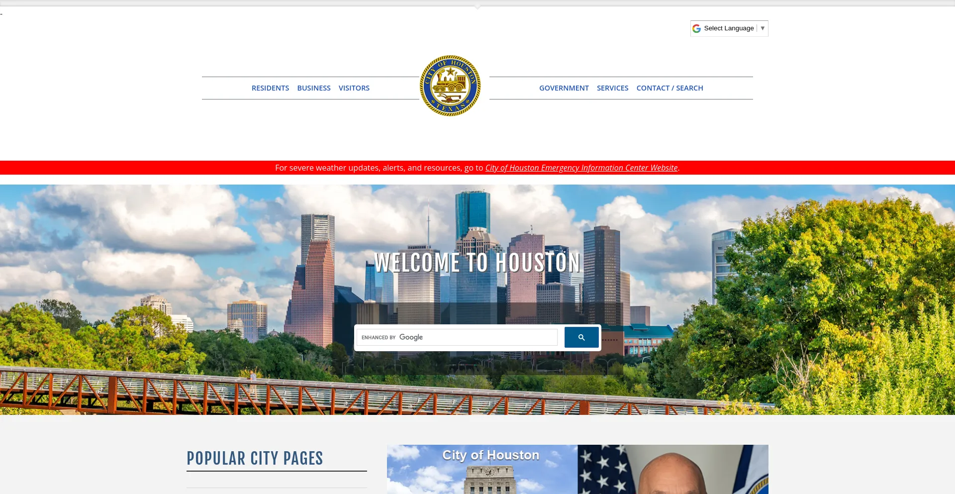 Screenshot of houstontx.gov homepage