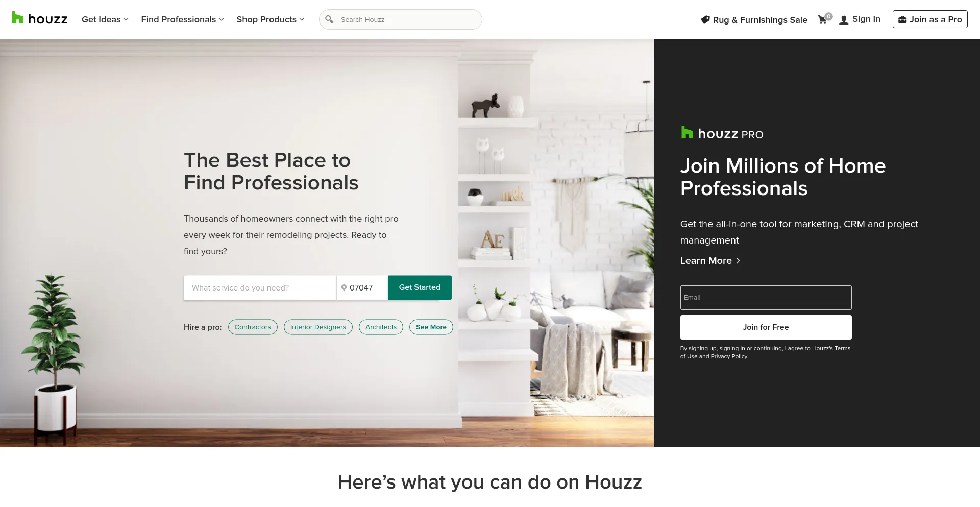 Screenshot of houzz.com homepage