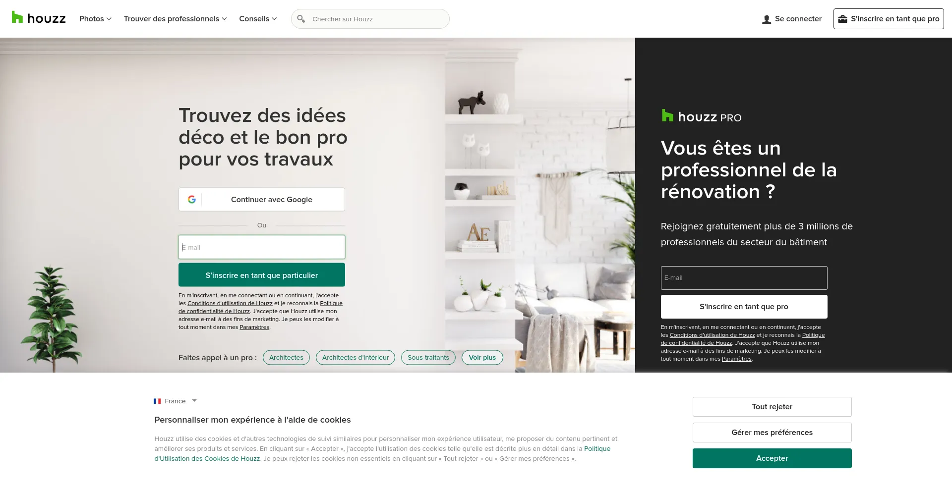 Screenshot of houzz.fr homepage