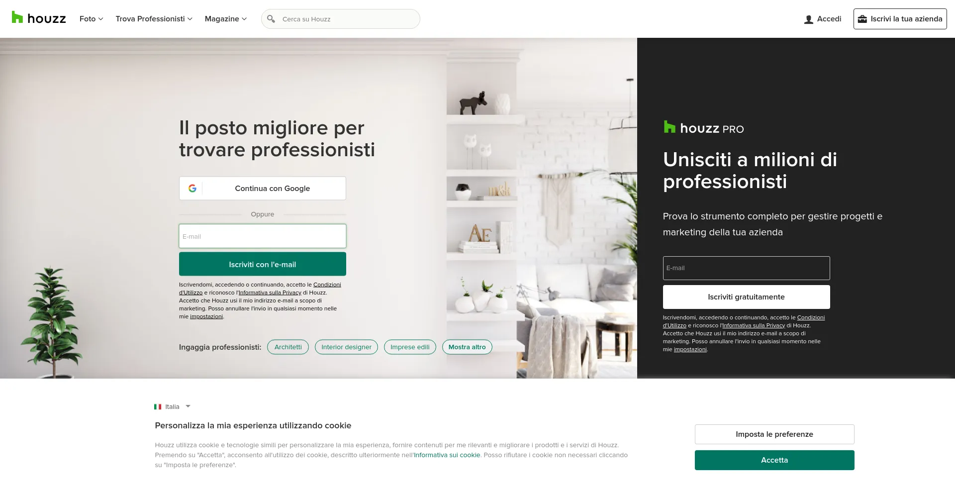 Screenshot of houzz.it homepage