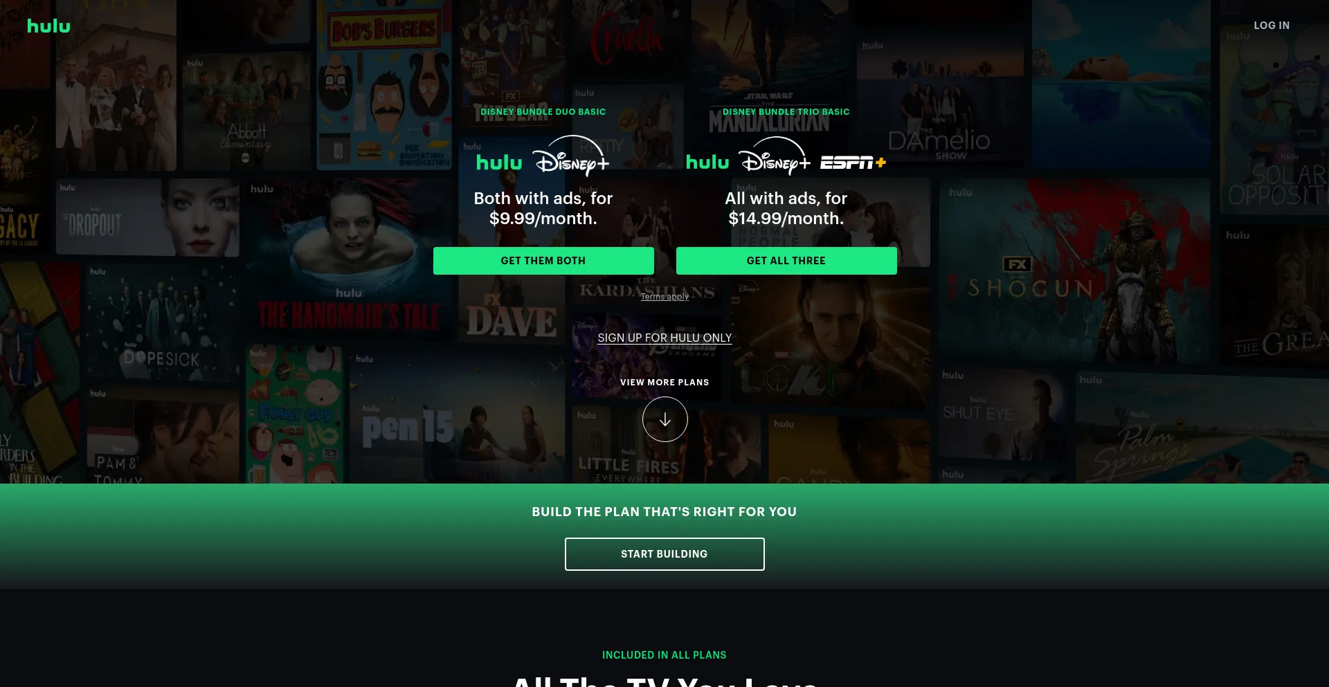 Screenshot of hulu.com homepage