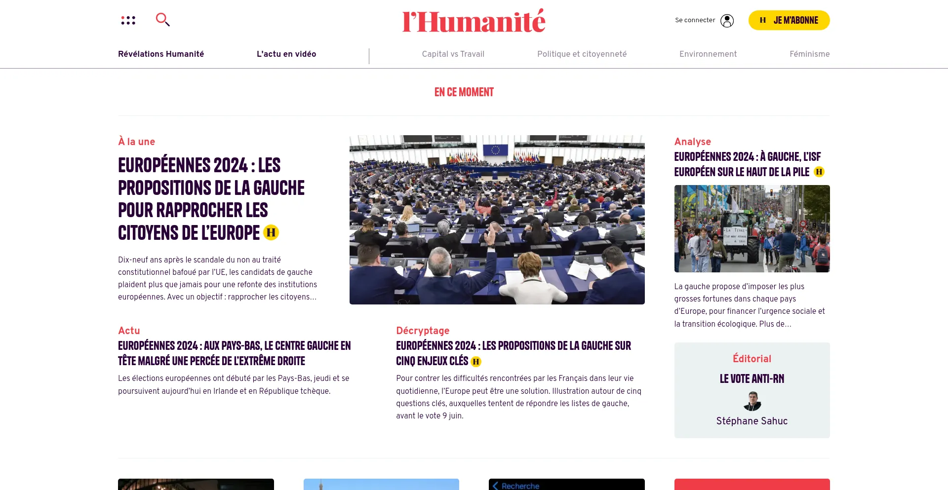 Screenshot of humanite.fr homepage