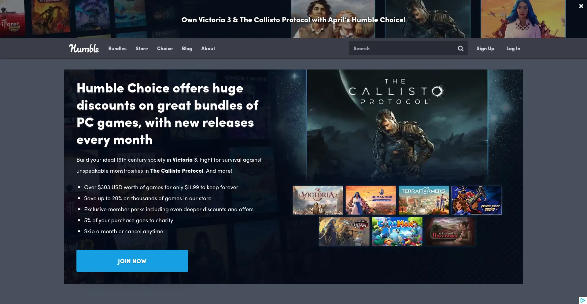 Screenshot of humblebundle.com homepage