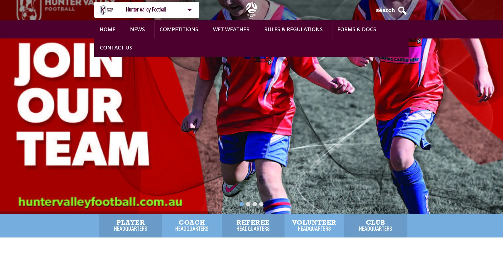 Screenshot of huntervalleyfootball.com.au homepage