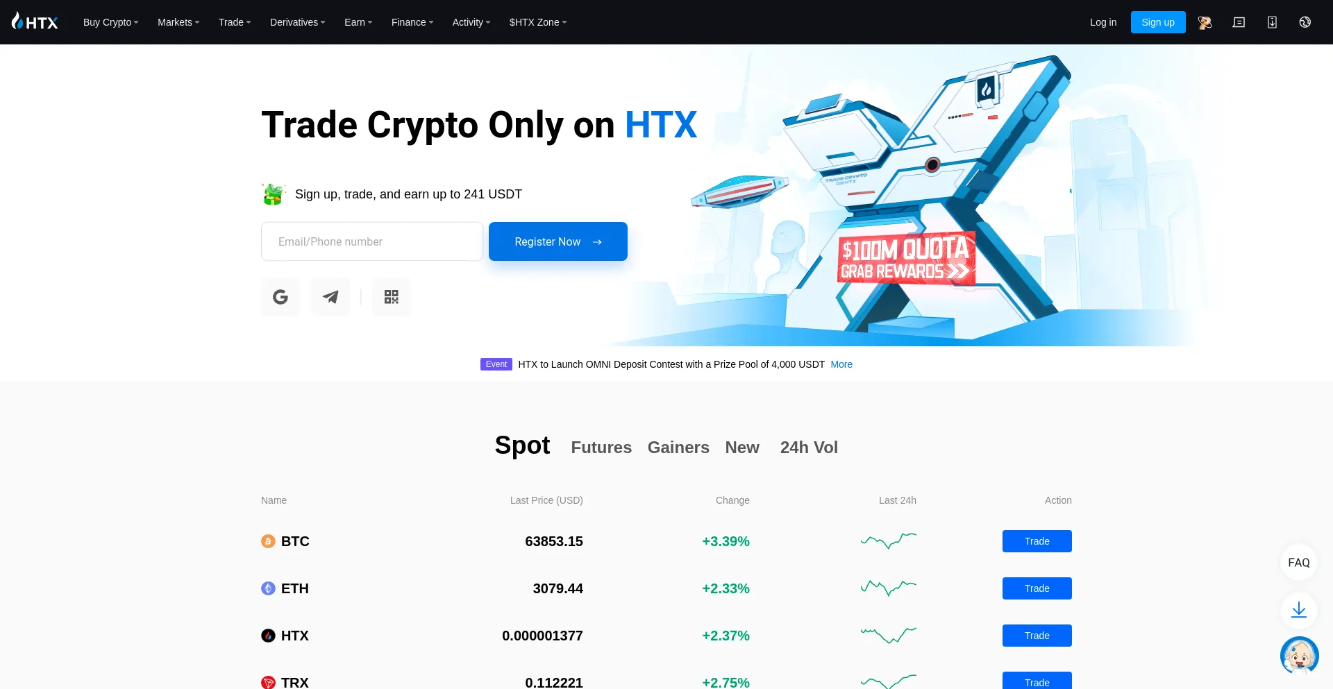 Screenshot of huobi.com homepage