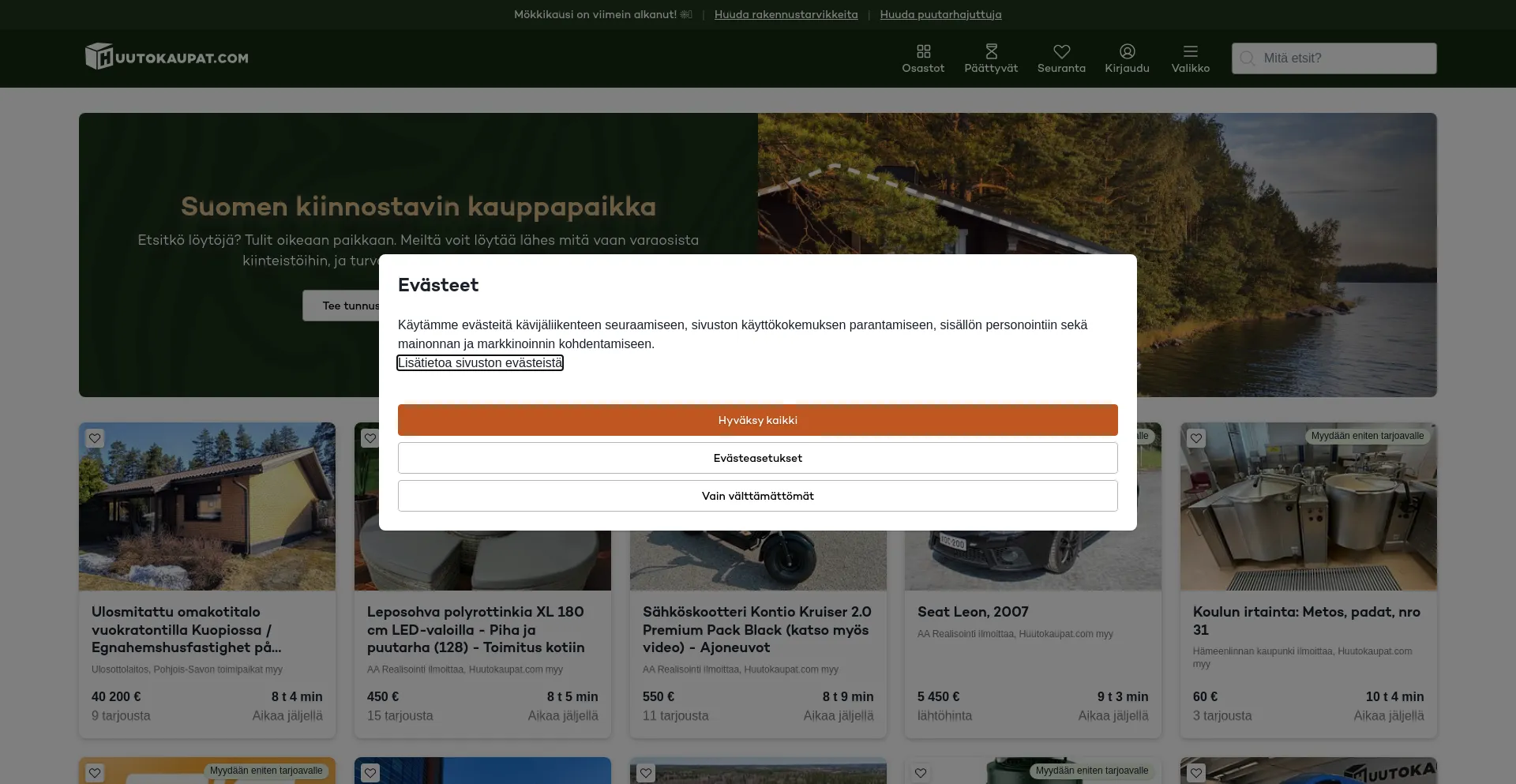 Screenshot of huutokaupat.com homepage