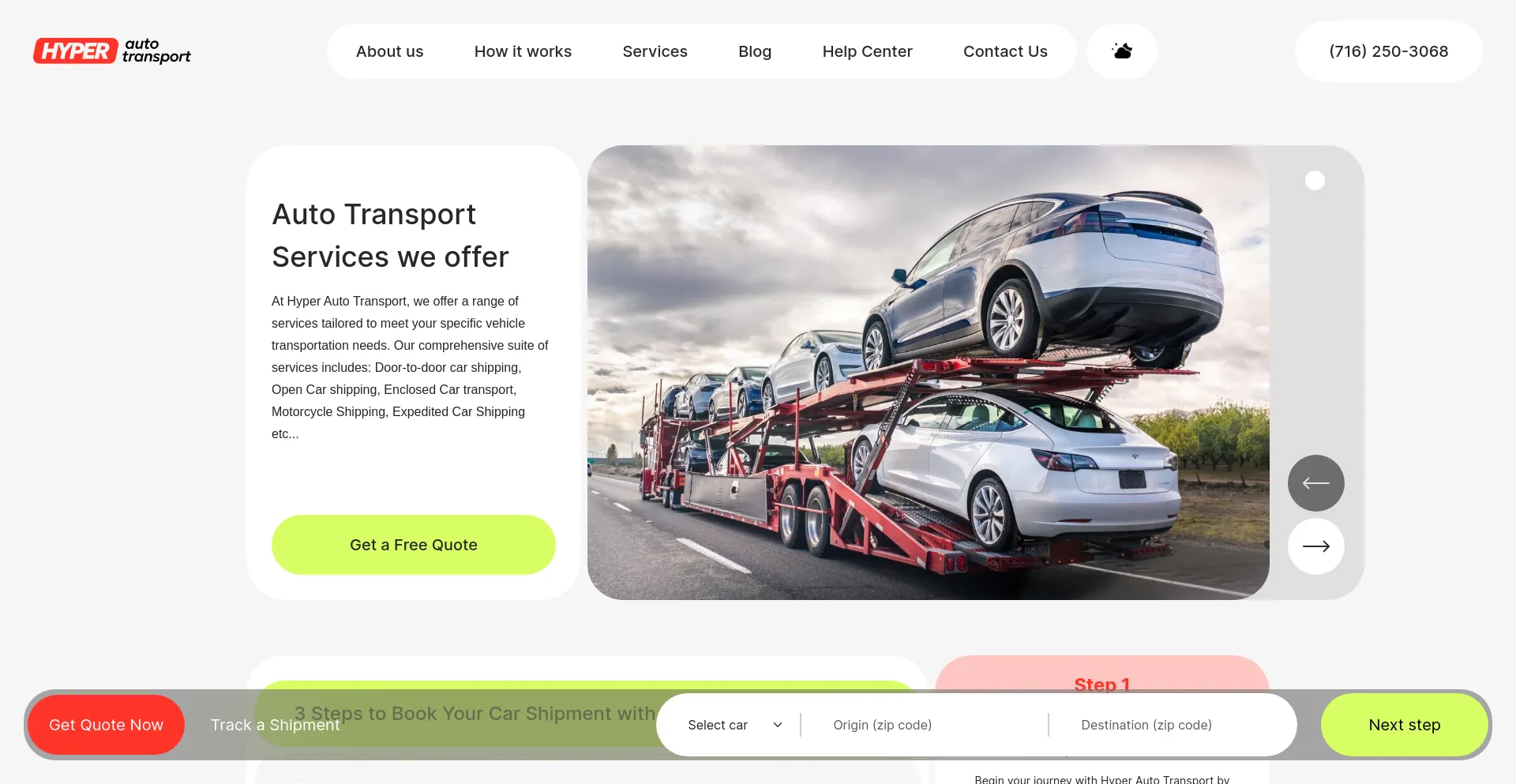 Screenshot of hyperautotransport.com homepage