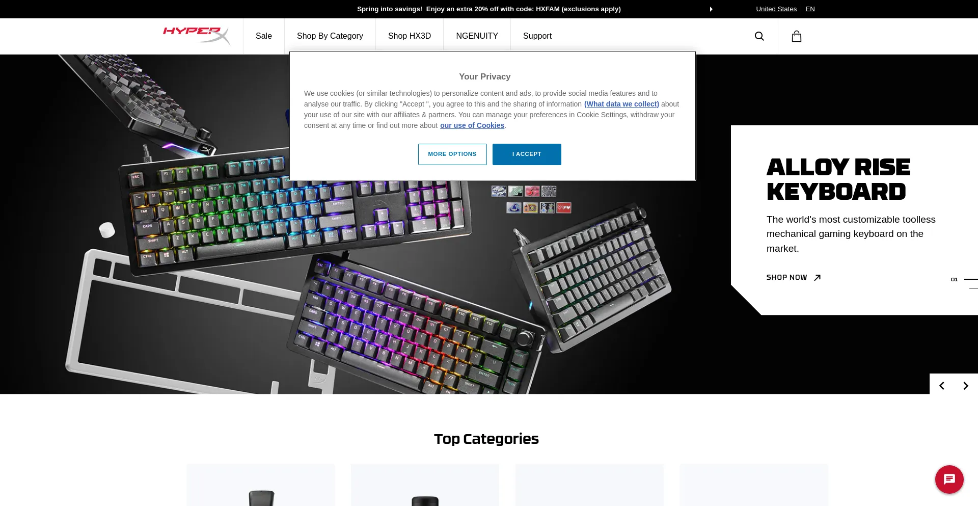 Screenshot of hyperxgaming.com homepage