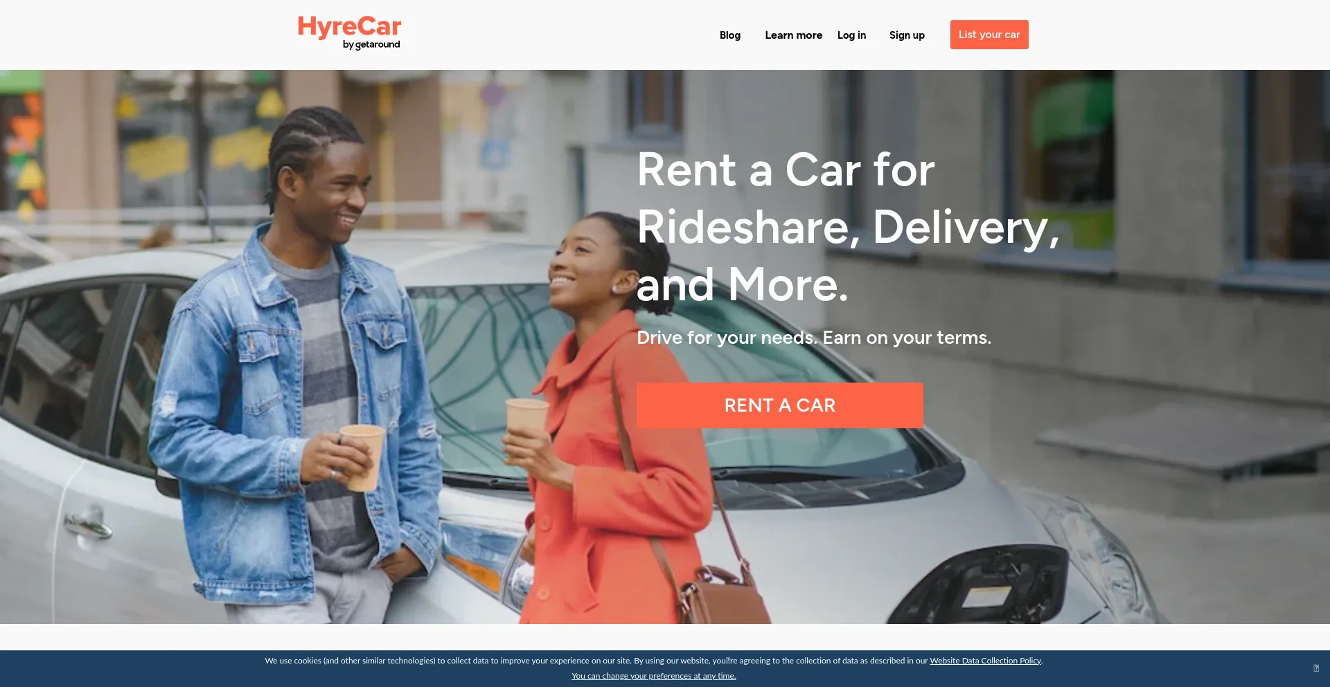 Screenshot of hyrecar.com homepage