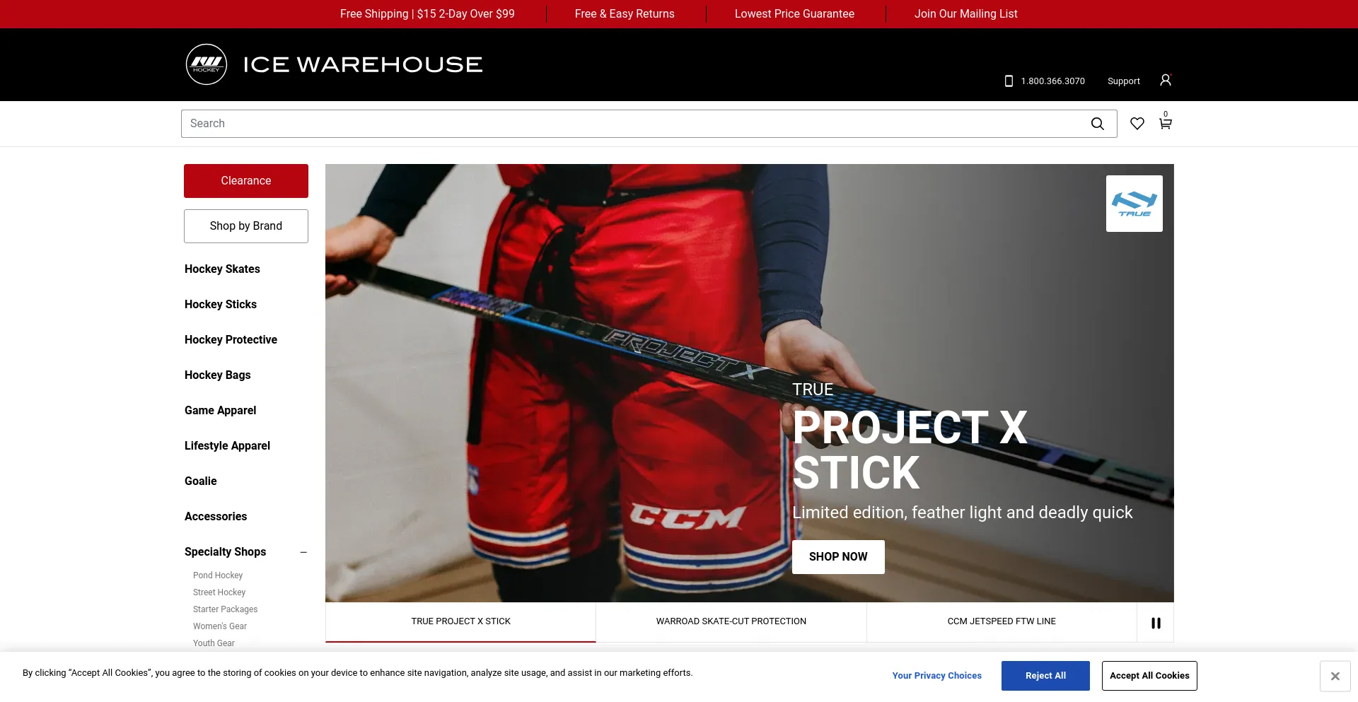 Screenshot of icewarehouse.com homepage