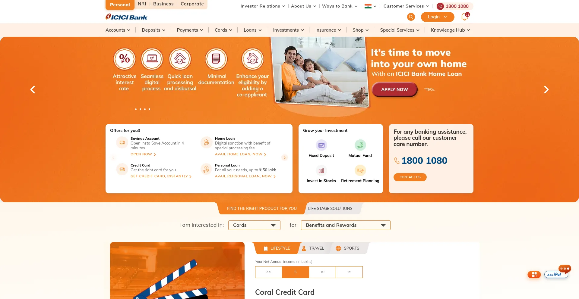 Screenshot of icicibank.com homepage