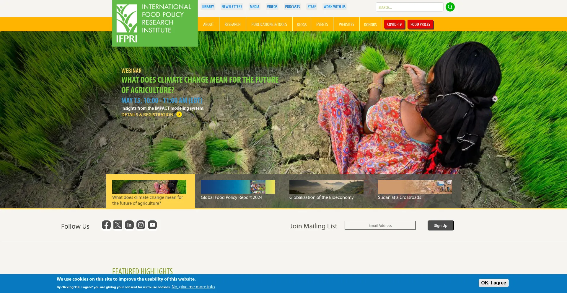 Screenshot of ifpri.org homepage