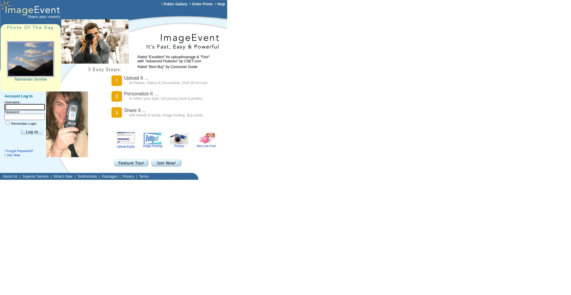 Screenshot of imageevent.com homepage