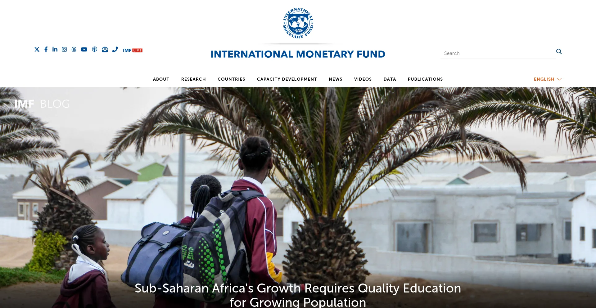 Screenshot of imf.org homepage