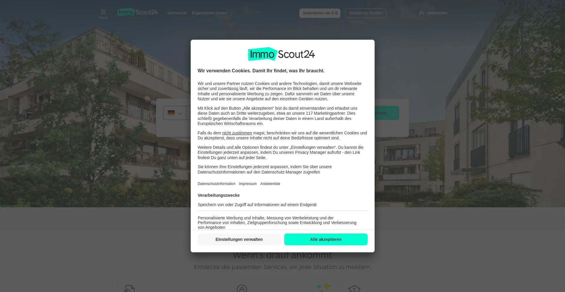 Screenshot of immobilienscout24.de homepage