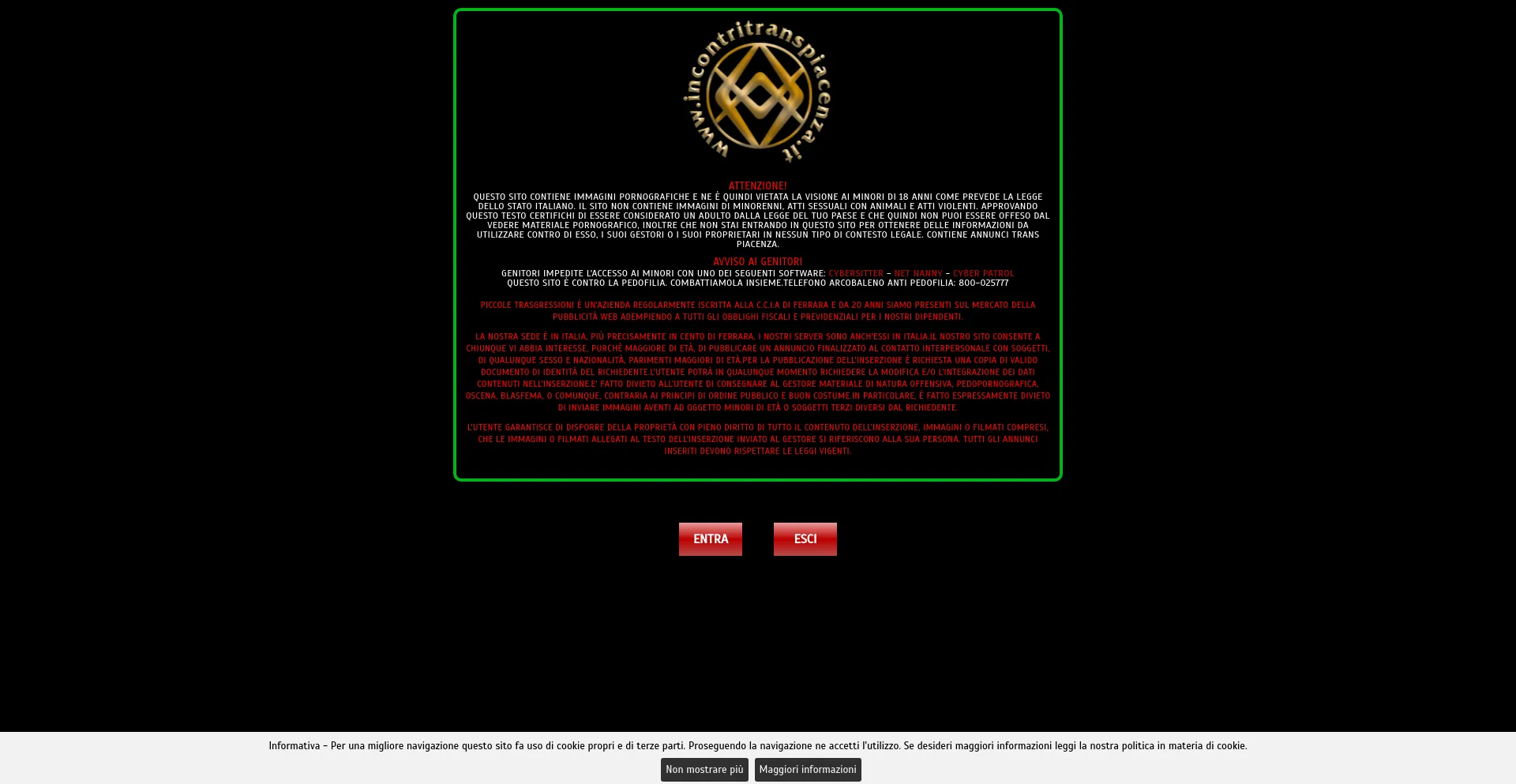 Screenshot of incontritranspiacenza.it homepage
