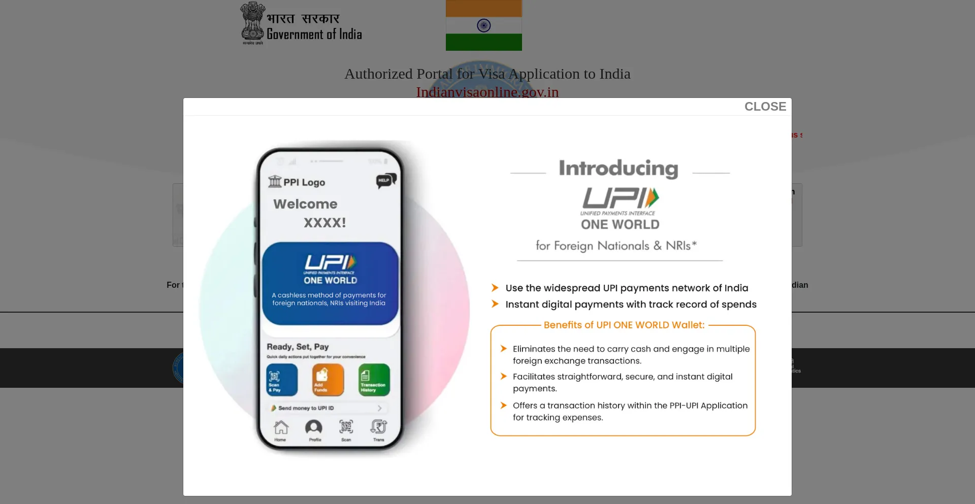 Screenshot of indianvisaonline.gov.in homepage