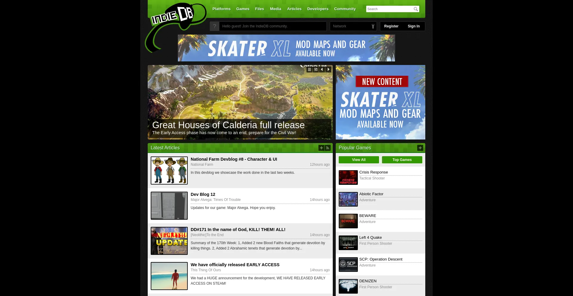 Screenshot of indiedb.com homepage