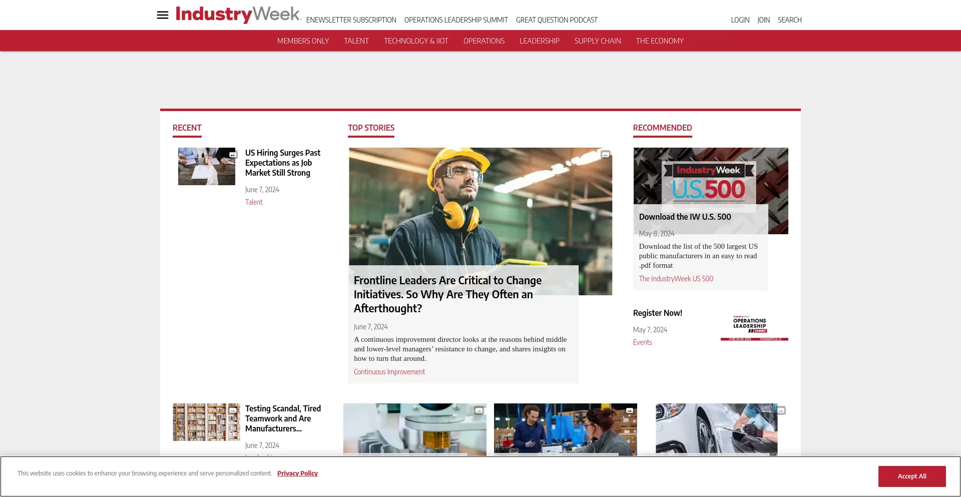 Screenshot of industryweek.com homepage