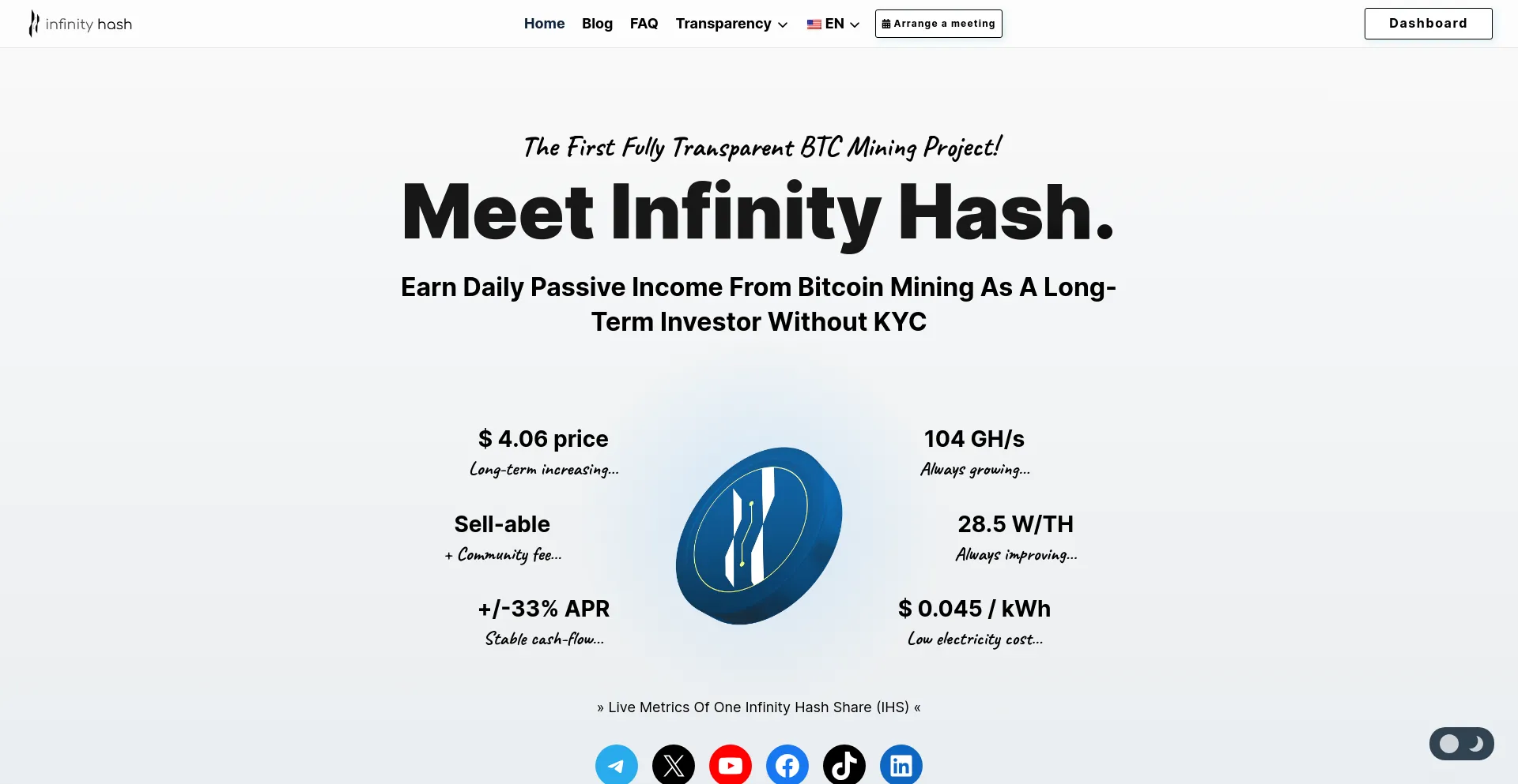 Screenshot of infinity-hash.io homepage