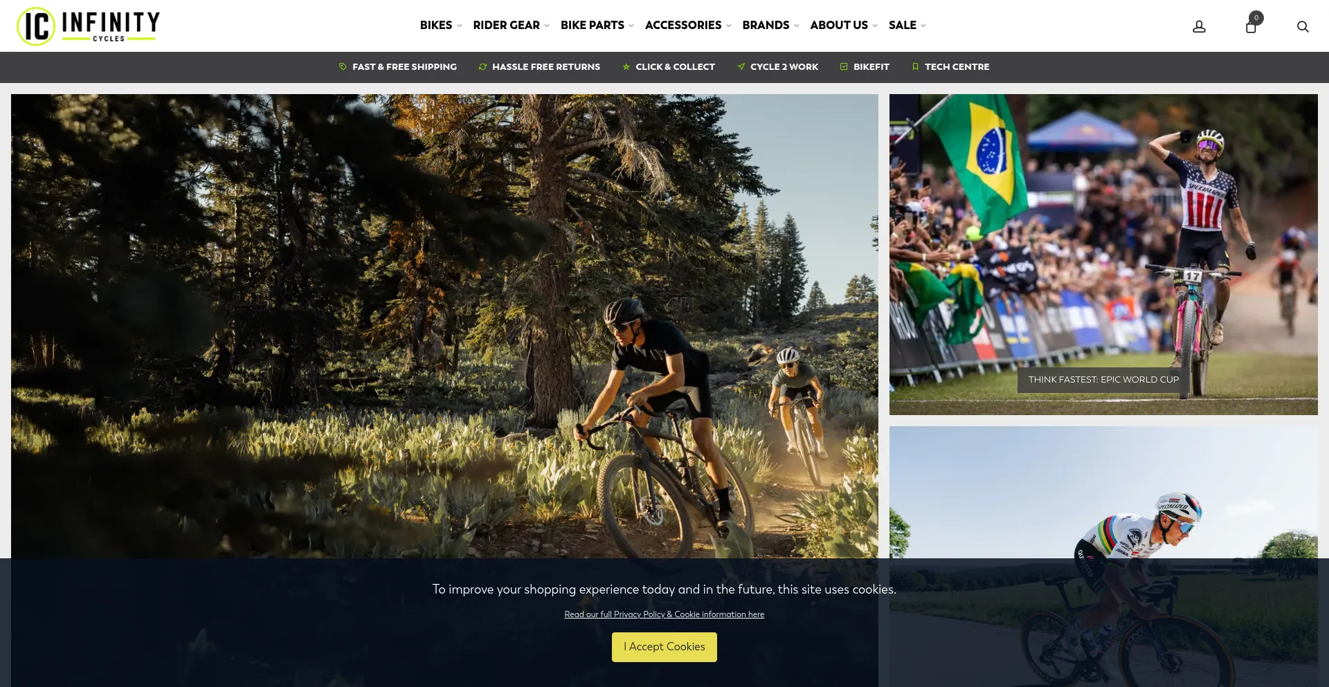 Screenshot of infinitycycles.co.uk homepage