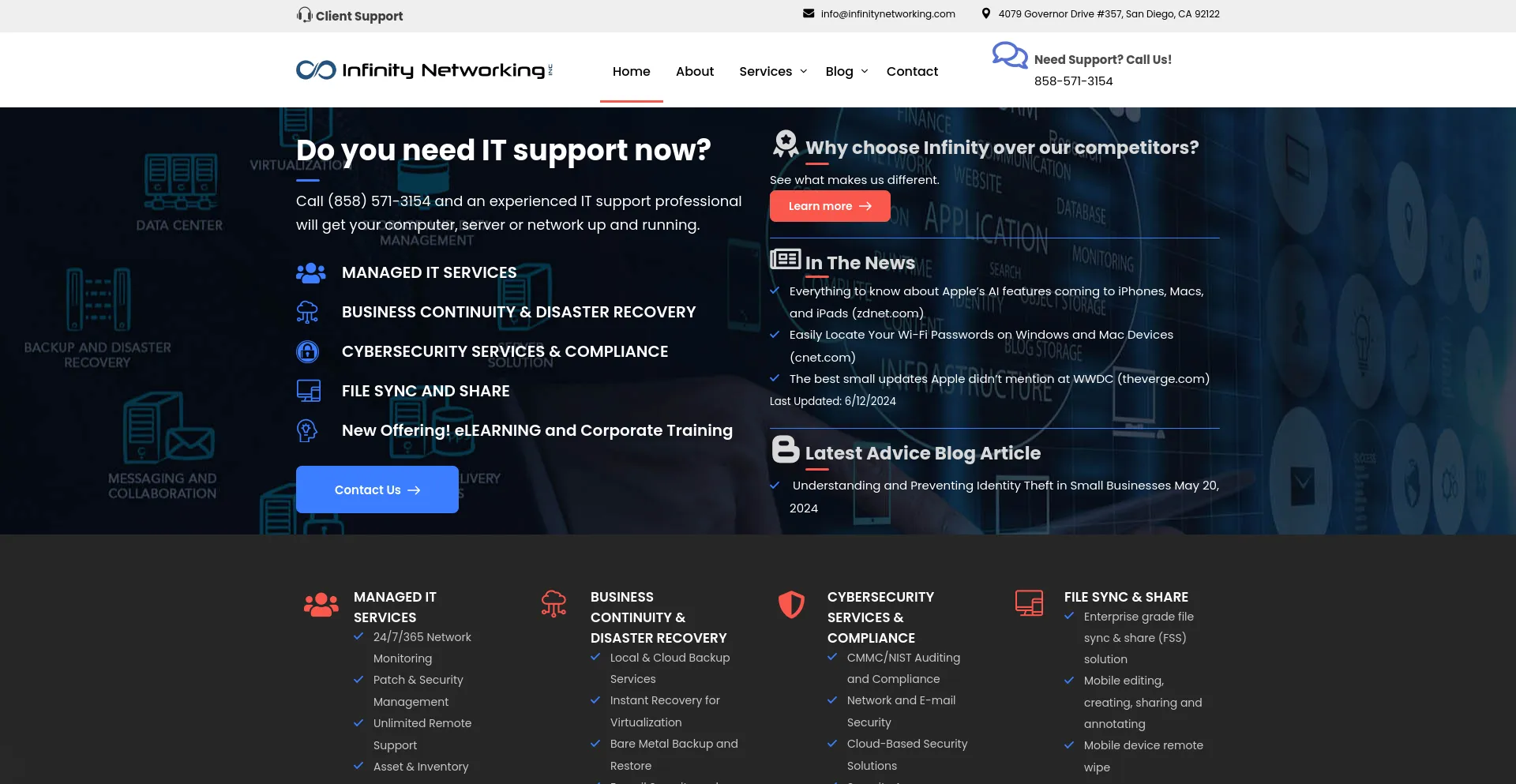 Screenshot of infinitynetworking.com homepage